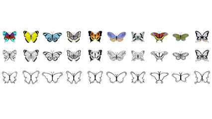 Butterfly Outline Illustration set.