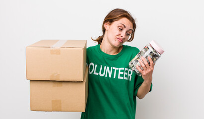 young adult pretty woman. volunteer donation concept