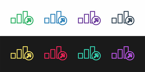 Set line Financial growth icon isolated on black and white background. Increasing revenue. Vector