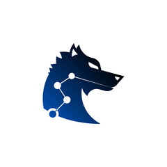 Sophisticated wolf tech logo. Combine wolf and connection technology concepts.