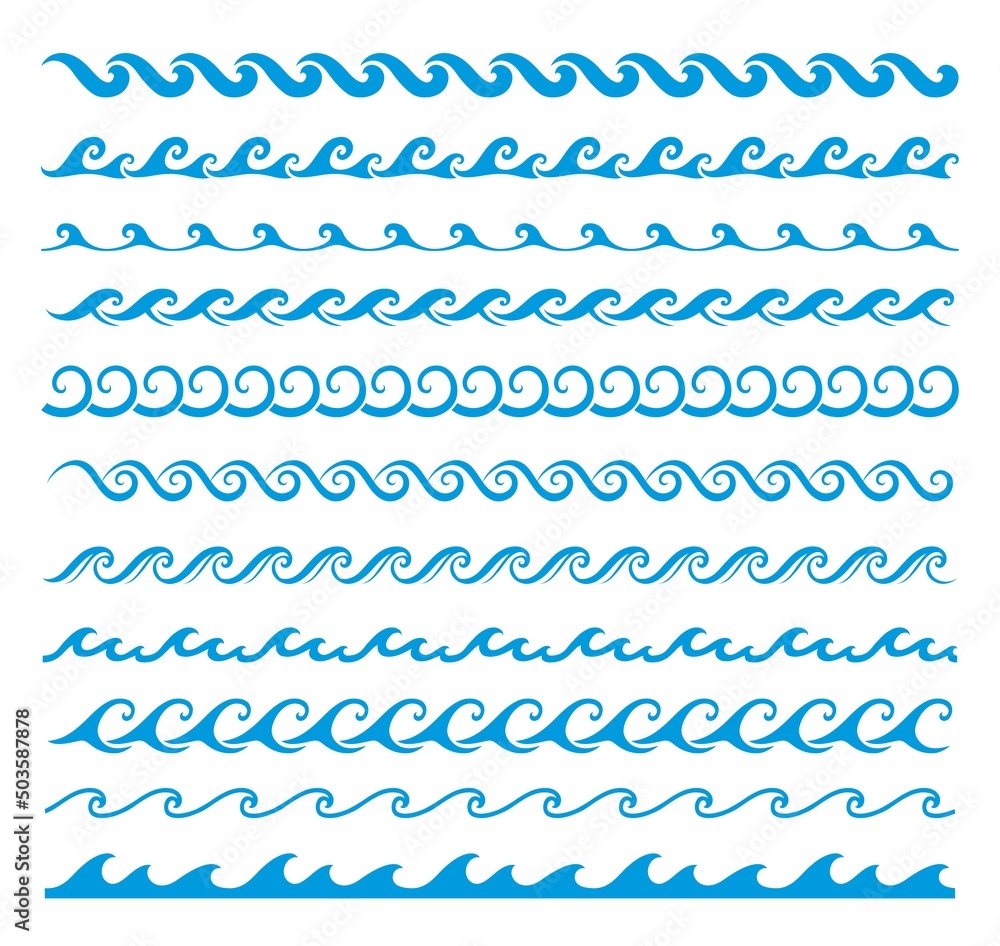 Canvas Prints sea and ocean surf wave line, blue water borders, frames and dividers with nautical pattern. vector 