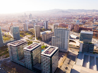 Image of european city Barcelona with view of blocks of flats, Spain
