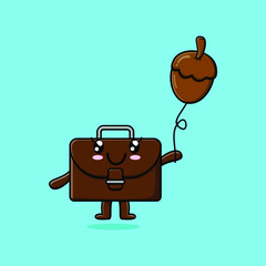 Cute cartoon suitcase floating with acorn balloon cartoon vector illustration