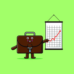 Cute cartoon suitcase businessman present information in 3d modern style design