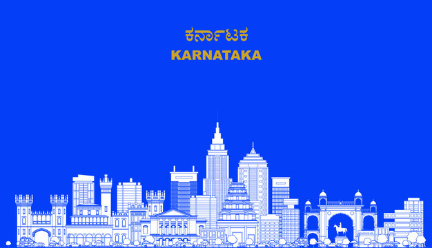 White silhouette of Karnataka State of India on a blue background