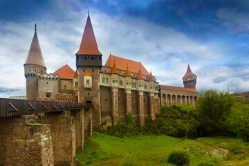 Fototapeta na wymiar View of Corvin Castle, Gothic-Renaissance castle in Hunedoara, Romania