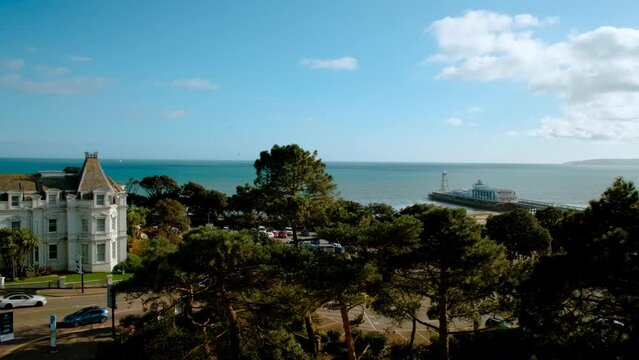 Establishing shot of Bournemouth, a seaside resort town in the county of Dorset on the south coast of England, UK