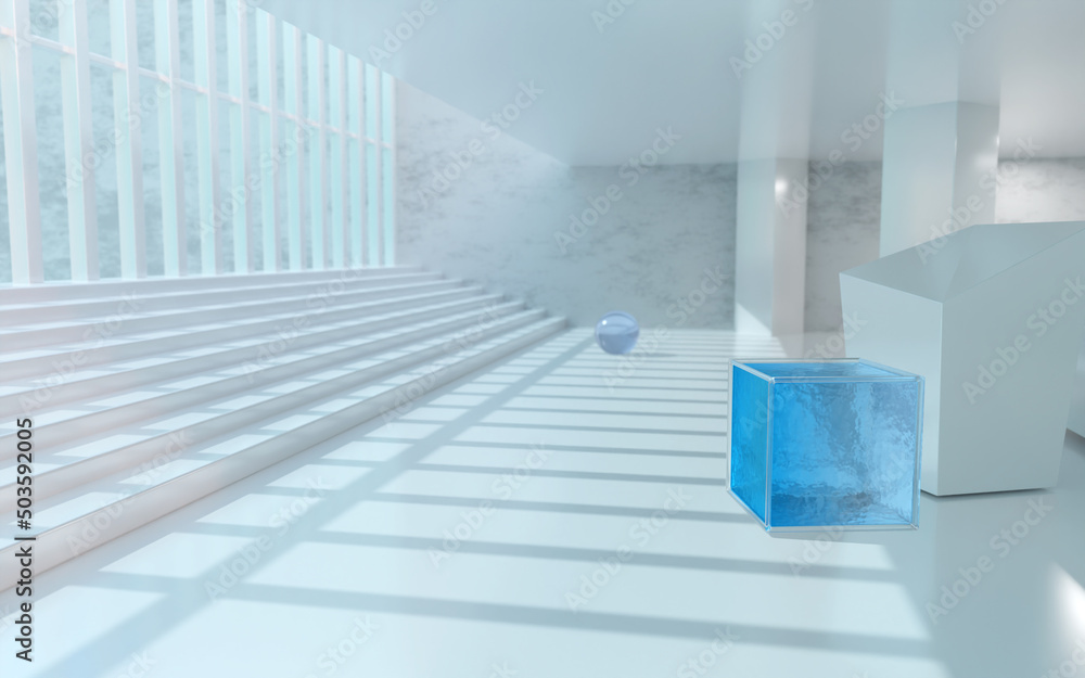 Poster empty room with glass window shadow - 3d rendering