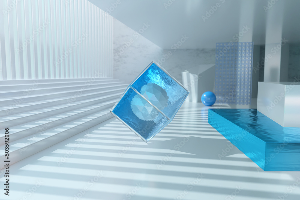 Aufkleber empty room with glass window shadow - 3d rendering