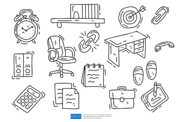 Work From Home or Freelancer Concept Doodle Icon Illustration Set