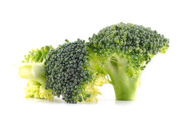 Fresh broccoli flowers on white background
