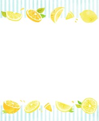 綺麗な手描きのレモンと縞模様のフレーム