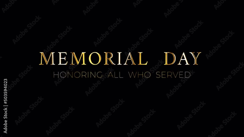 Poster 4k 3d memorial day golden word title. 3d illustration of isolated word isolated using quicktime alph