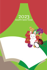 2023年卯年年賀状テンプレート素材　うさぎ　正月　和風　テンプレート　年賀　正月　新年　