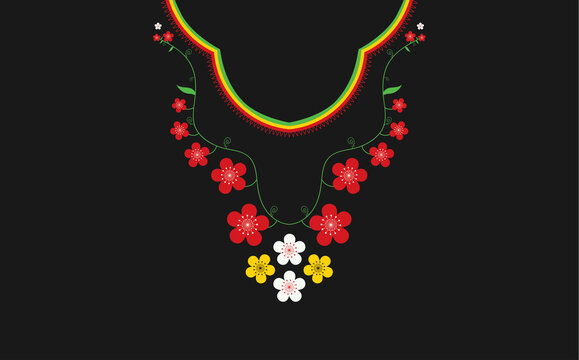 Floral necklace embroidery design for fashion women. ,NECK LINE or Geometric Ethnic oriental pattern traditional. background,wallpaper,clothing and wrapping. ,wrapping, Art Manually Illustration