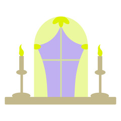 Window with candle. Flat vector illustration. 