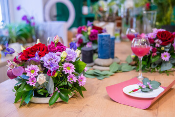 Beautiful flowers on table in wedding day