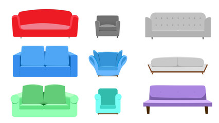 set of furniture sofa interior design vector