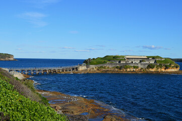 Fototapeta na wymiar A view of Bare Island at La Perouse in Sydney, Australia