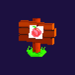 Pixel isometric notice board with peach sign