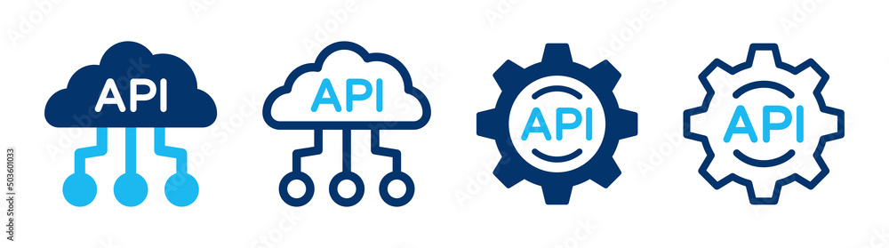 Poster Cloud API icon set. Application Programming Interface banner vector illustration. Software development concept.