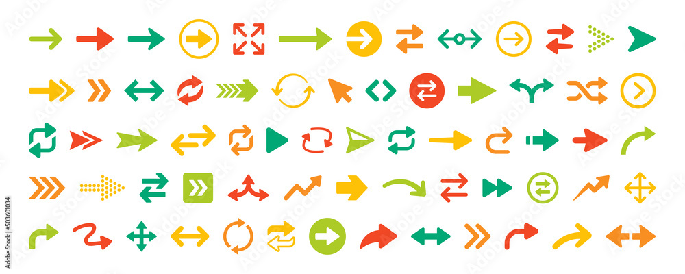 Aufkleber vector illustration of arrow icons set in colorful design.