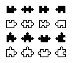 Puzzle jigsaw icon collection on white background. Vector illustration