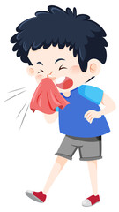 A sick boy cartoon character on white background