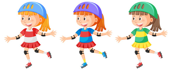 Set of girls on inline skates