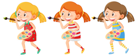 Cute girl painting on canvas