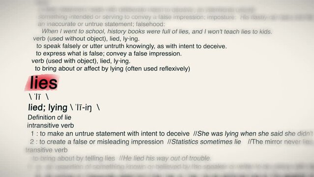 The Word Lies Red Highlighted in a Dictionary Animation