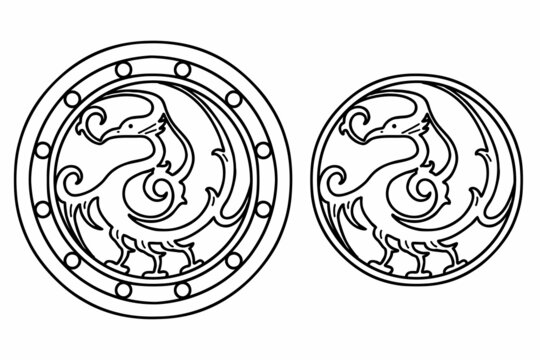 Samjogo emblems. Samjogo  means a three-legged crow in Korean mythology. Vector line art illustrations.