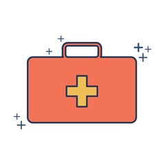 Obraz premium First aid kit icon vector illustration glyph style design with color and plus sign. Isolated on white background.