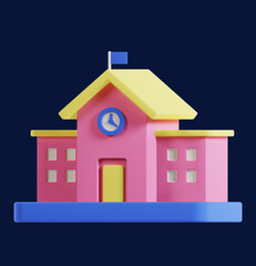 School Building 3D Icon Illustration