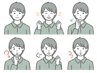 私服の若い男性の色々な表情