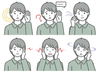 耳の調子が悪い私服の若い男性