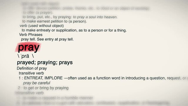 The Word Pray Red Highlighted in a Dictionary Animation