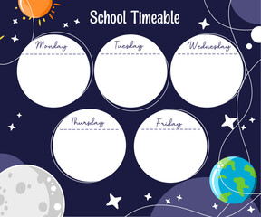 school timeable with cute style outer space galaxy background