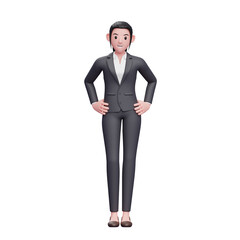 Business woman with hand on waist, 3D render business woman character illustration