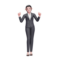 business woman doing winning gesture, 3D render business woman character illustration