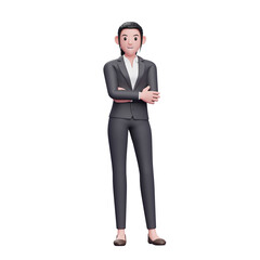 business woman Crossed Arms, 3D render business woman character illustration