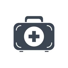 First aid kit related vector glyph icon. Medical Suitcase with medical cross sign. First aid kit sign. Isolated on white background. Editable vector illustration