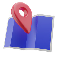 3D illustration blue map with red pinpoint icon isolated on white background