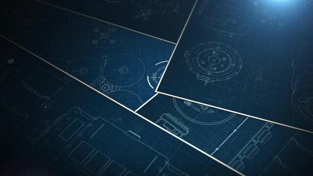 secret documents blueprints of spaceships dynamic background animation on the theme of secret manufacturing or development of new satellites . animation is cyclic