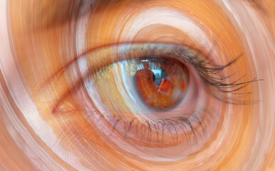 Hypnosis Spiral in eye with vertigo 
 -  Image of abstract spiral hazel eye 