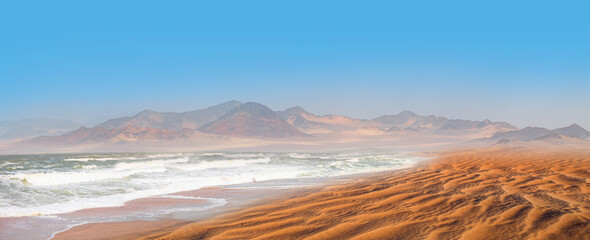 Namib desert with Atlantic ocean meets near Skeleton coast - 
Namibia, South Africa