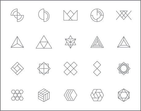 Simple Set of geometric Related Vector Line Icons. Contains such Icons as diamond, octagon, Triangle, circle, hexagon, abstract, cube, linear symbols and more.