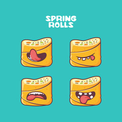 cute spring rolls cartoon. food vector illustration. with different mouth expressions