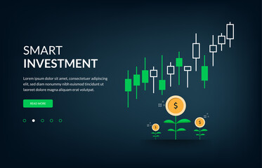 Plant money coin tree growth illustration for Investment Concept. Smart investing, Business growth, progress or success symbol