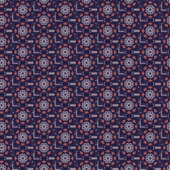 Seamless background  retro aboriginal traditional art textile pattern curve cross frame round dot flower